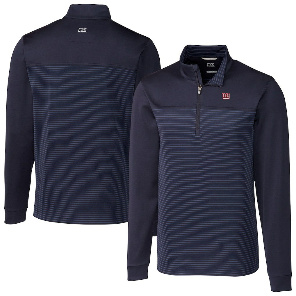 New York Giants Cutter & Buck Traverse Stripe Stretch DryTec Quarter-Zip Top - Navy Tops