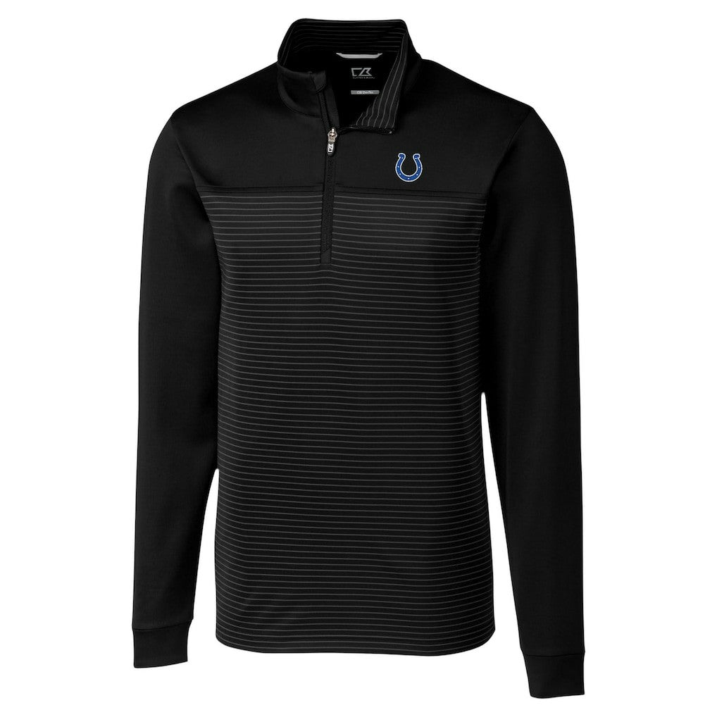 Indianapolis Colts Cutter & Buck Traverse Stripe Stretch DryTec Quarter-Zip Top - Black Tops