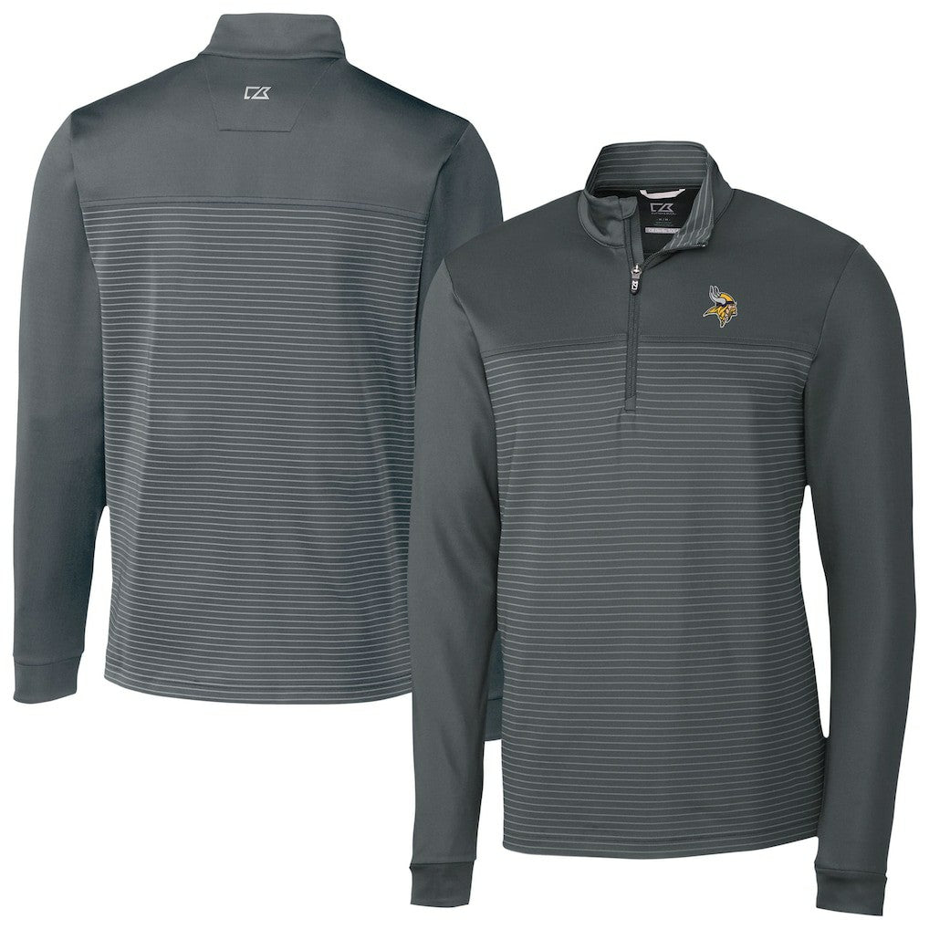 Minnesota Vikings Cutter & Buck Traverse Stripe Stretch DryTec Quarter-Zip Top - Gray Tops