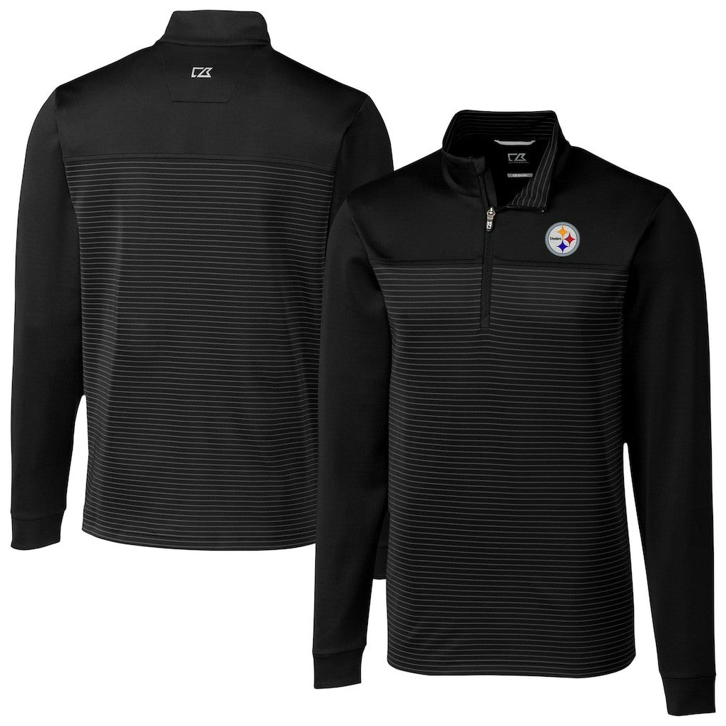 Pittsburgh Steelers Cutter & Buck Traverse Stripe Stretch DryTec Quarter-Zip Top - Black Tops