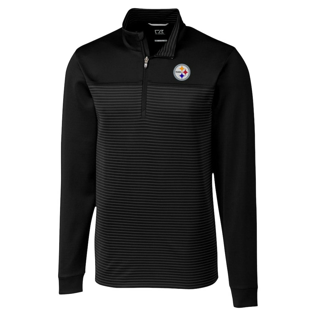 Pittsburgh Steelers Cutter & Buck Traverse Stripe Stretch DryTec Quarter-Zip Top - Black Tops