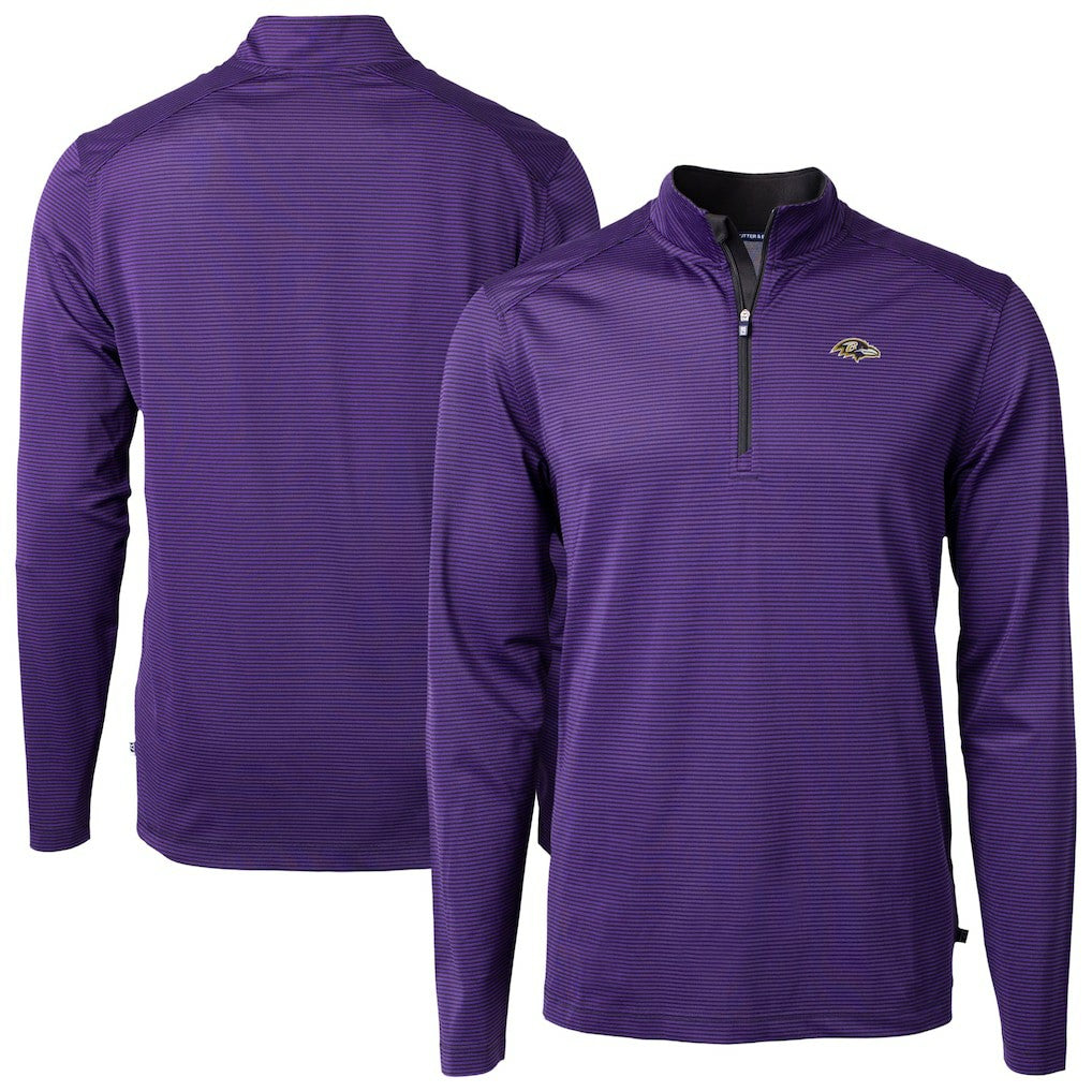 Baltimore Ravens Cutter & Buck Virtue Eco Pique Micro Stripe Quarter-Zip Jacket - Purple Jackets