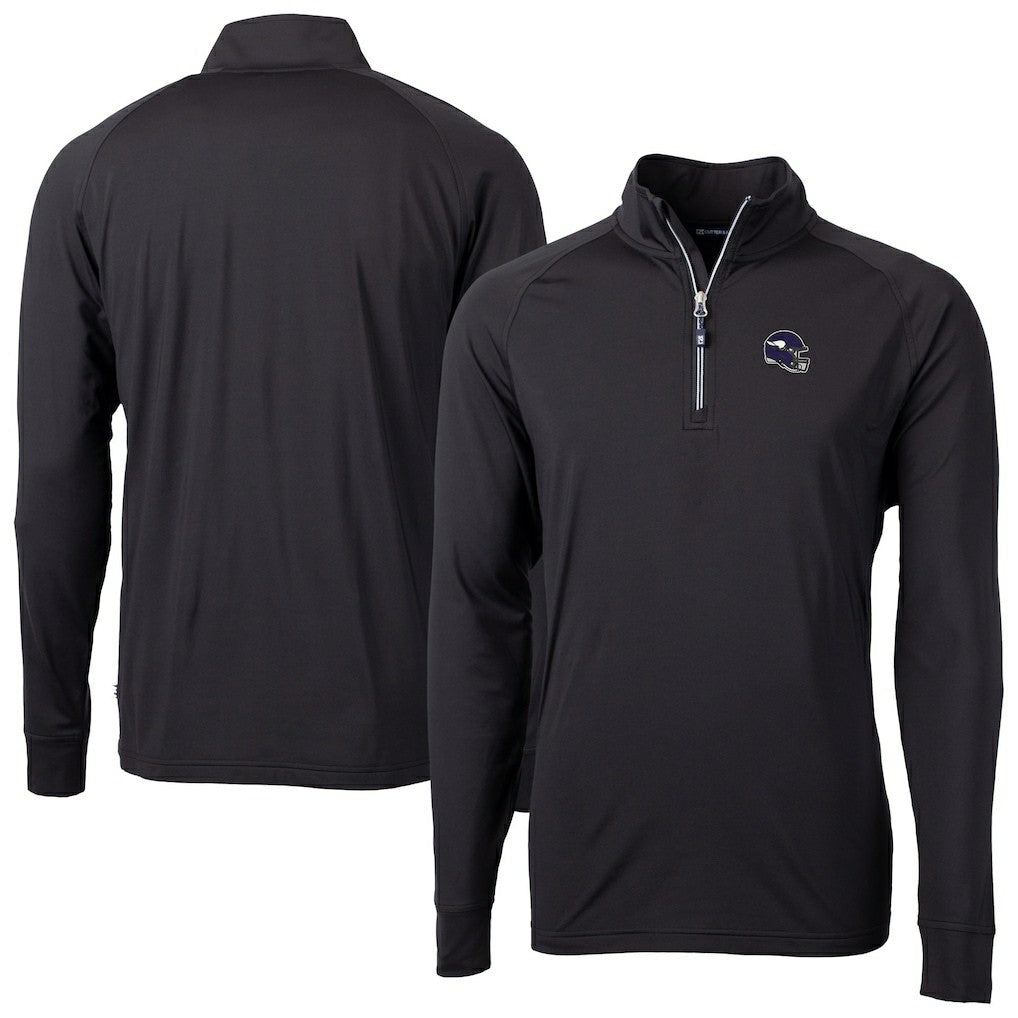 Minnesota Vikings Cutter & Buck Big & Tall Adapt Eco DryTec Raglan Quarter-Zip Jacket - Black Jackets