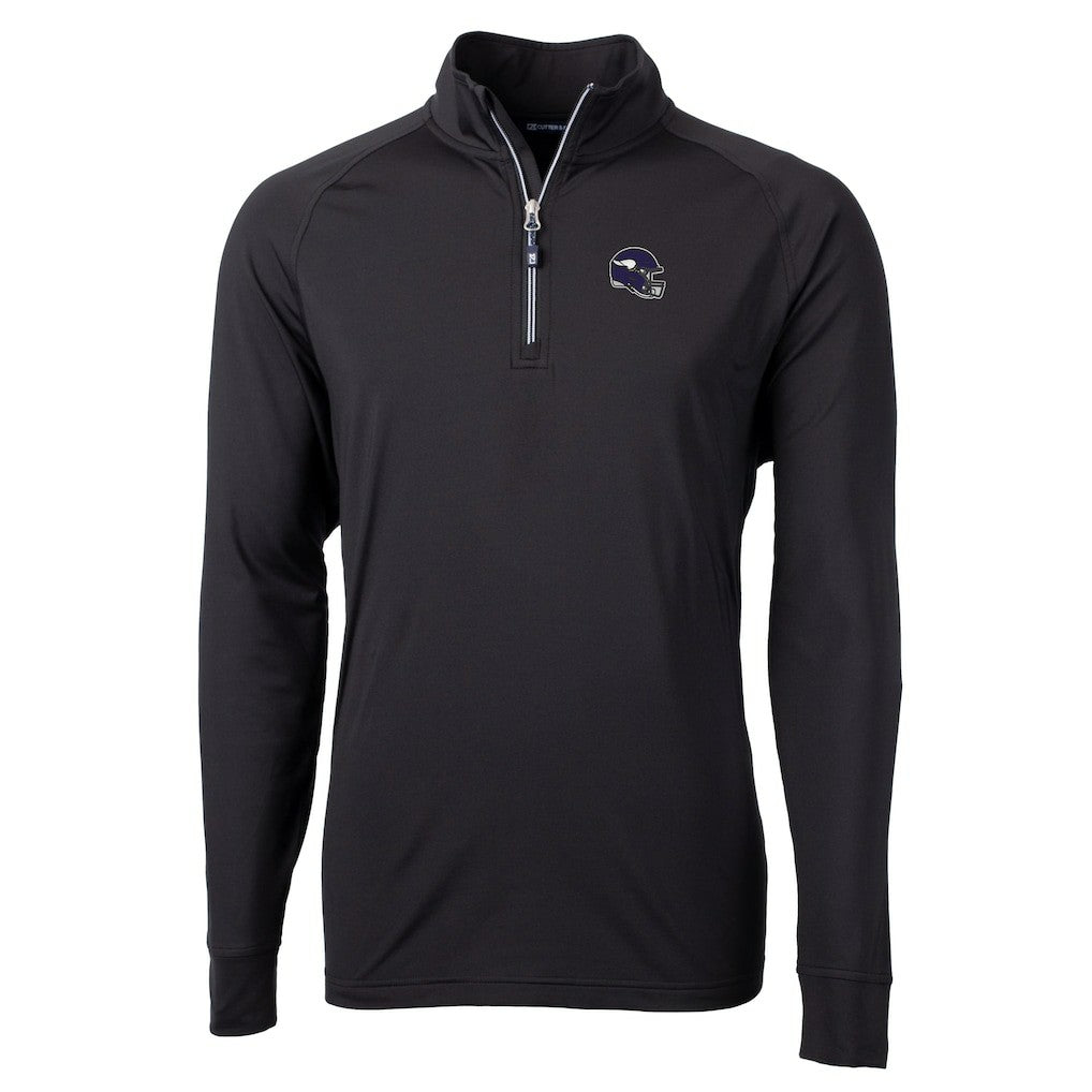 Minnesota Vikings Cutter & Buck Big & Tall Adapt Eco DryTec Raglan Quarter-Zip Jacket - Black Jackets