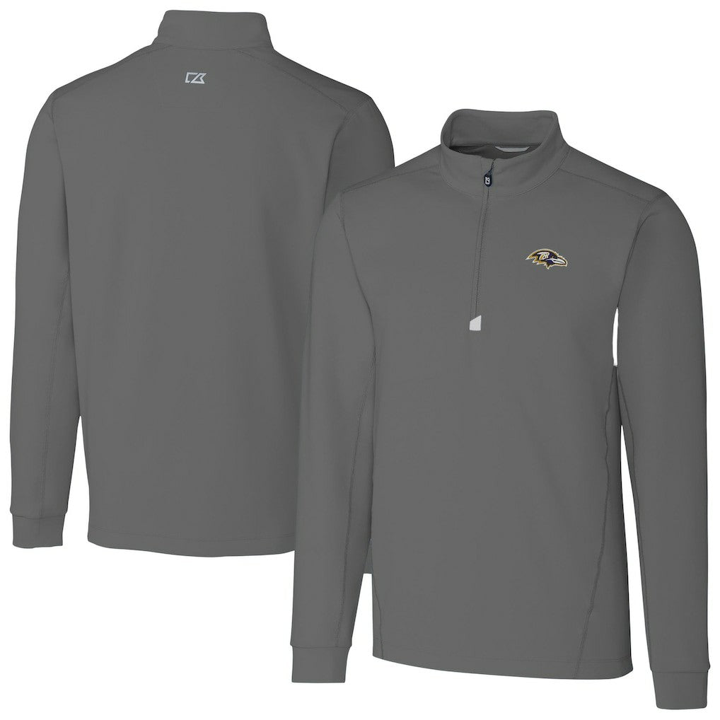 Baltimore Ravens Cutter & Buck Big & Tall Traverse Eco Tri-Blend DryTec Quarter-Zip Jacket - Gray Jackets