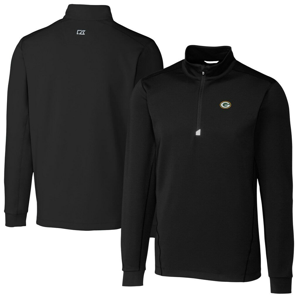 Green Bay Packers Cutter & Buck Big & Tall Traverse Eco Tri-Blend DryTec Quarter-Zip Jacket - Black Jackets