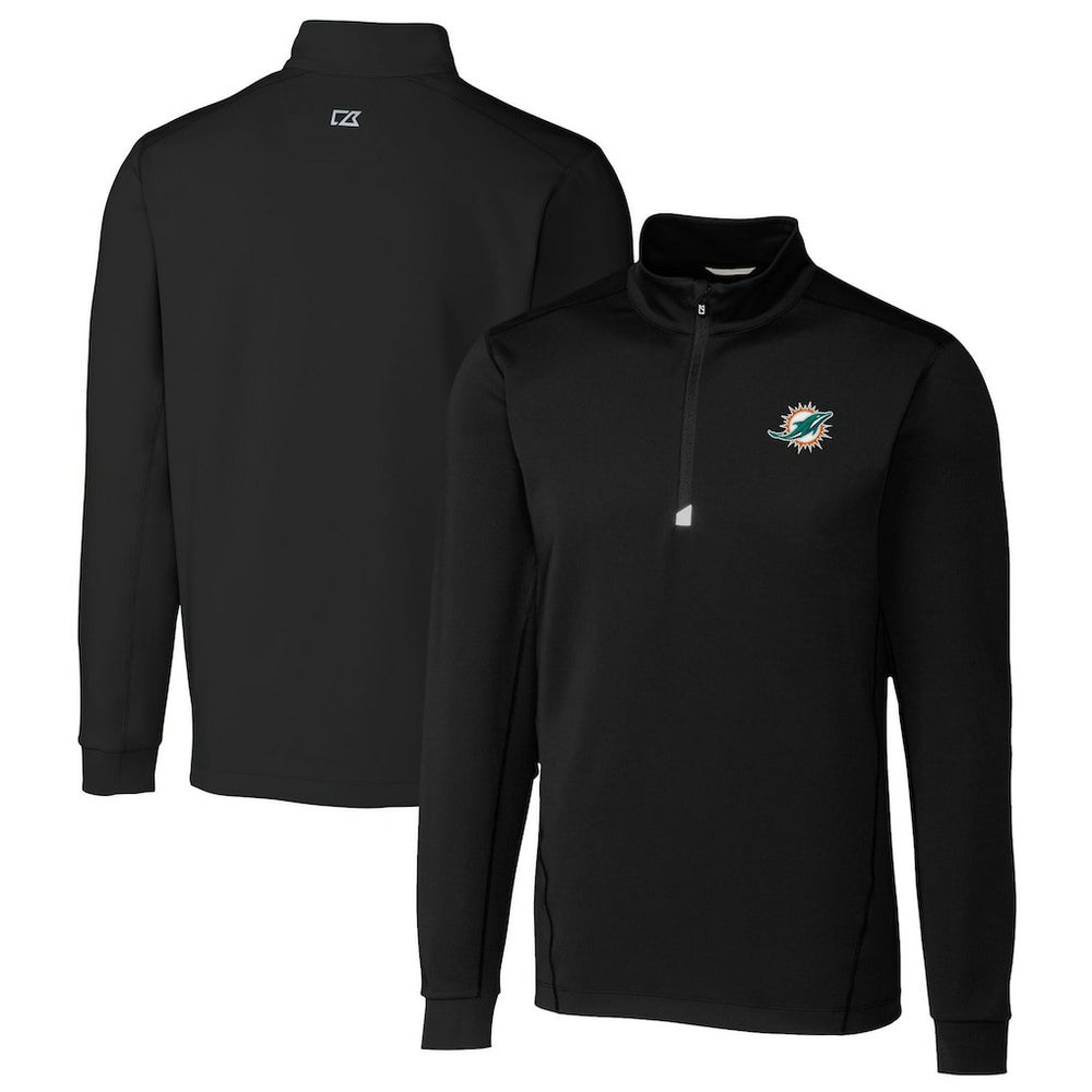 Miami Dolphins Cutter & Buck Big & Tall Traverse Eco Tri-Blend DryTec Quarter-Zip Jacket - Black Jackets