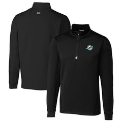 Miami Dolphins Cutter & Buck Big & Tall Traverse Eco Tri-Blend DryTec Quarter-Zip Jacket - Black Jackets