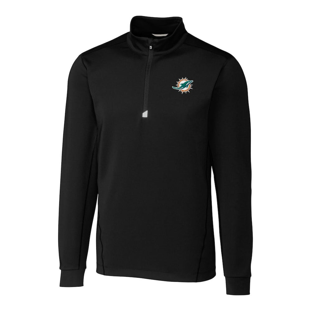 Miami Dolphins Cutter & Buck Big & Tall Traverse Eco Tri-Blend DryTec Quarter-Zip Jacket - Black Jackets