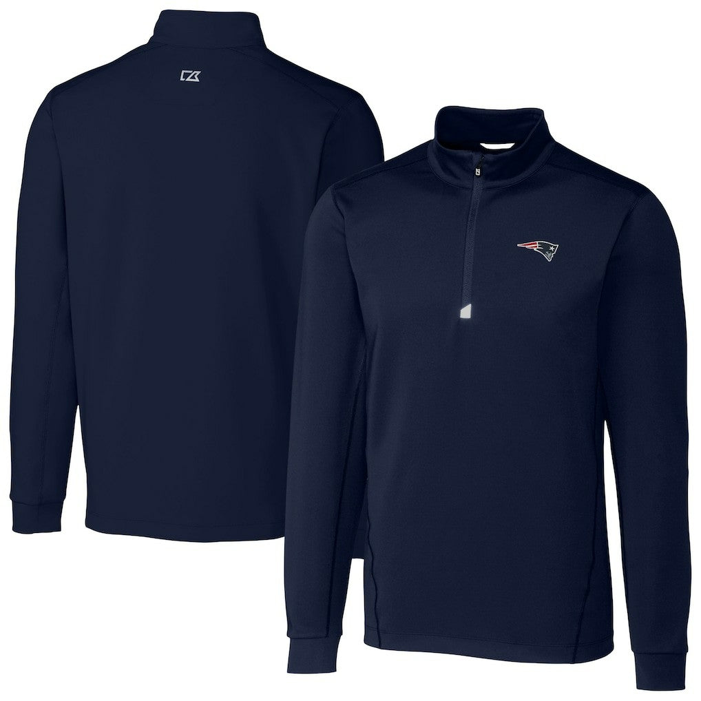 New England Patriots Cutter & Buck Big & Tall Traverse Eco Tri-Blend DryTec Quarter-Zip Jacket - Navy Jackets