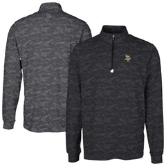 Minnesota Vikings Cutter & Buck Big & Tall Traverse Eco Camo Tri-Blend DryTec Quarter-Zip Jacket - Black Jackets