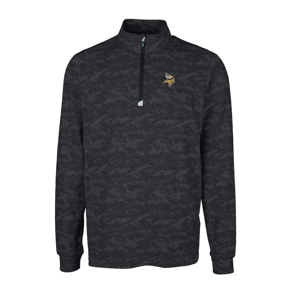 Minnesota Vikings Cutter & Buck Big & Tall Traverse Eco Camo Tri-Blend DryTec Quarter-Zip Jacket - Black Jackets