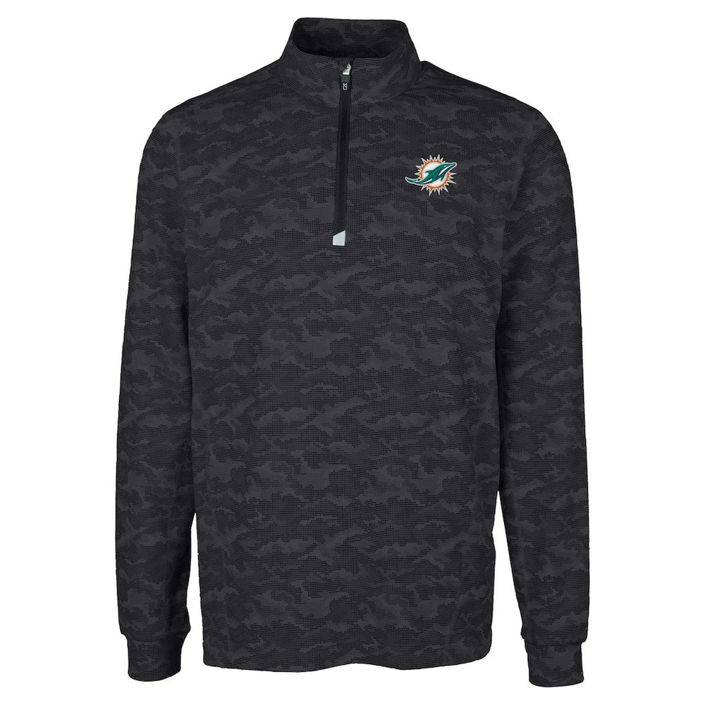 Miami Dolphins Cutter & Buck Big & Tall Traverse Eco Camo Tri-Blend DryTec Quarter-Zip Jacket - Black Jackets