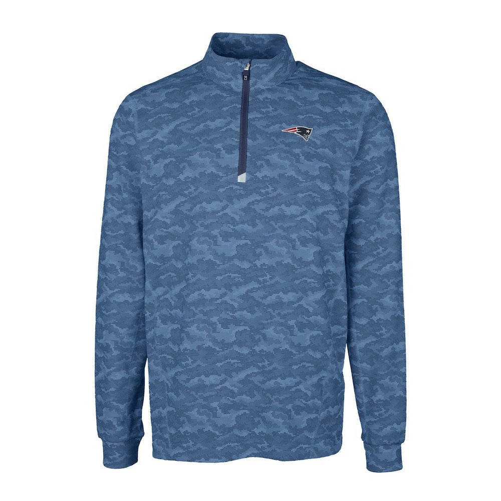 New England Patriots Cutter & Buck Big & Tall Traverse Eco Camo Tri-Blend DryTec Quarter-Zip Jacket - Navy Jackets