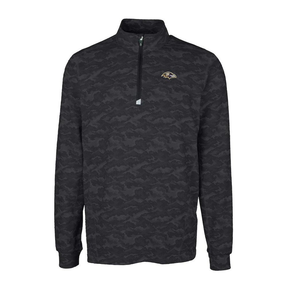 Baltimore Ravens Cutter & Buck Big & Tall Traverse Eco Camo Tri-Blend DryTec Quarter-Zip Jacket - Black Jackets