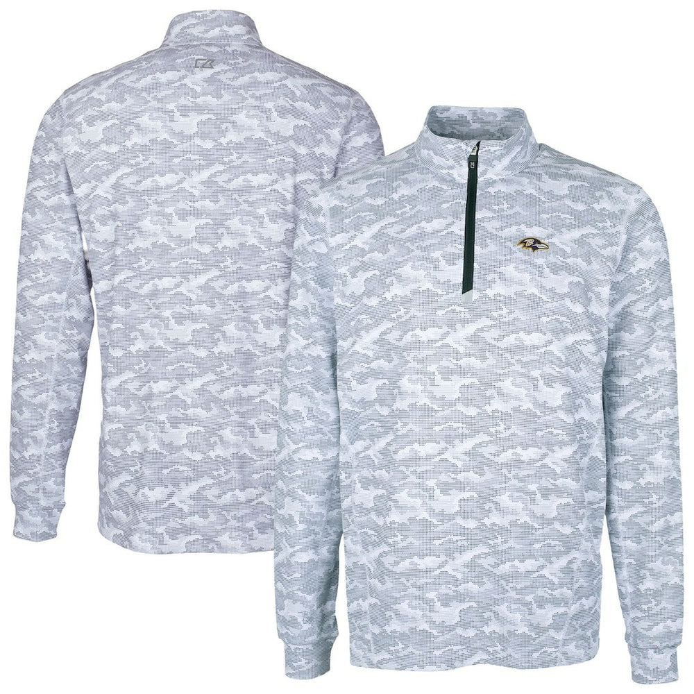 Baltimore Ravens Cutter & Buck Big & Tall Traverse Eco Camo Tri-Blend DryTec Quarter-Zip Jacket - Charcoal Jackets