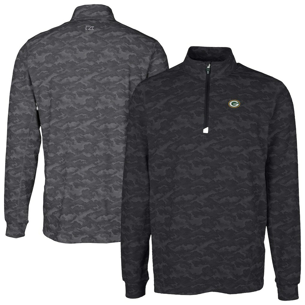 Green Bay Packers Cutter & Buck Big & Tall Traverse Eco Camo Tri-Blend DryTec Quarter-Zip Jacket - Black Jackets