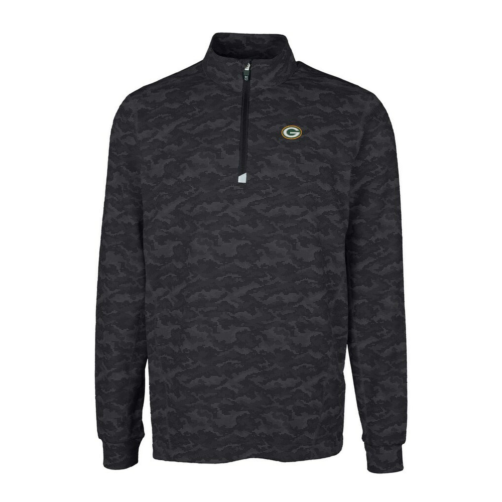 Green Bay Packers Cutter & Buck Big & Tall Traverse Eco Camo Tri-Blend DryTec Quarter-Zip Jacket - Black Jackets