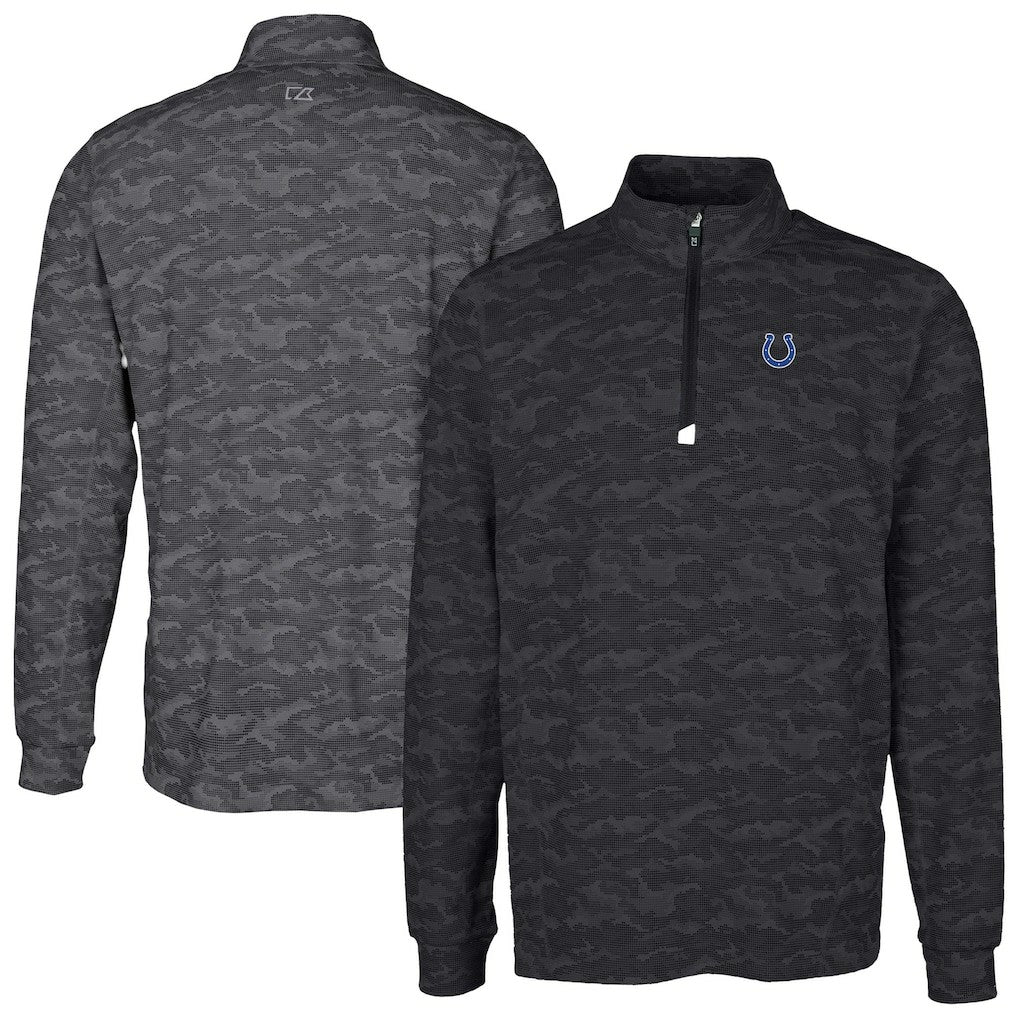 Indianapolis Colts Cutter & Buck Big & Tall Traverse Eco Camo Tri-Blend DryTec Quarter-Zip Jacket - Black Jackets
