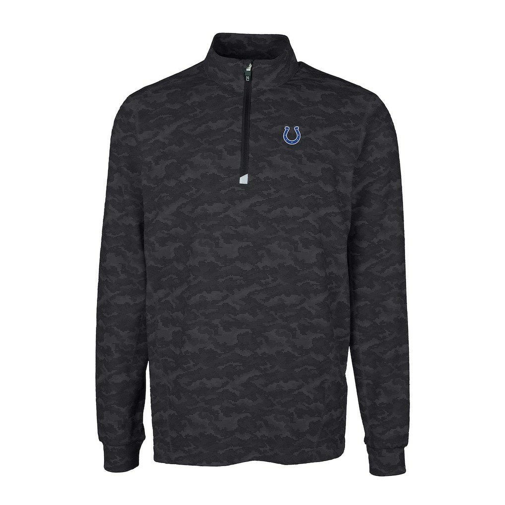 Indianapolis Colts Cutter & Buck Big & Tall Traverse Eco Camo Tri-Blend DryTec Quarter-Zip Jacket - Black Jackets