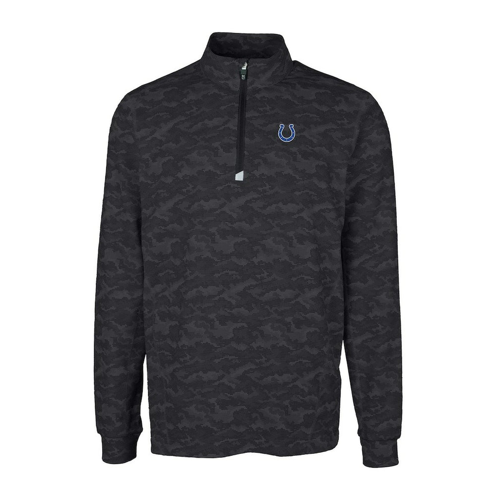 Indianapolis Colts Cutter & Buck Big & Tall Traverse Eco Camo Tri-Blend DryTec Quarter-Zip Jacket - Black Jackets