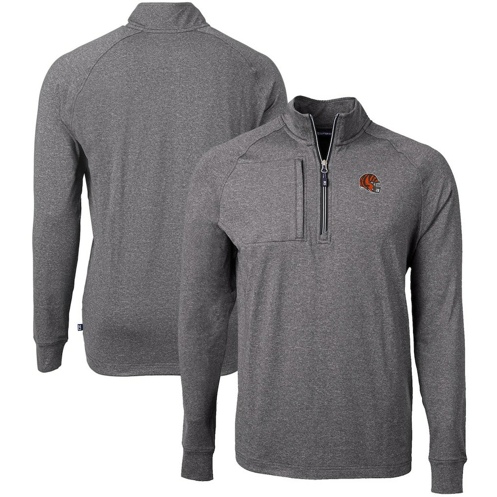 Cincinnati Bengals Cutter & Buck Big & Tall Adapt Eco Raglan Quarter-Zip Jacket - Heather Black Jackets