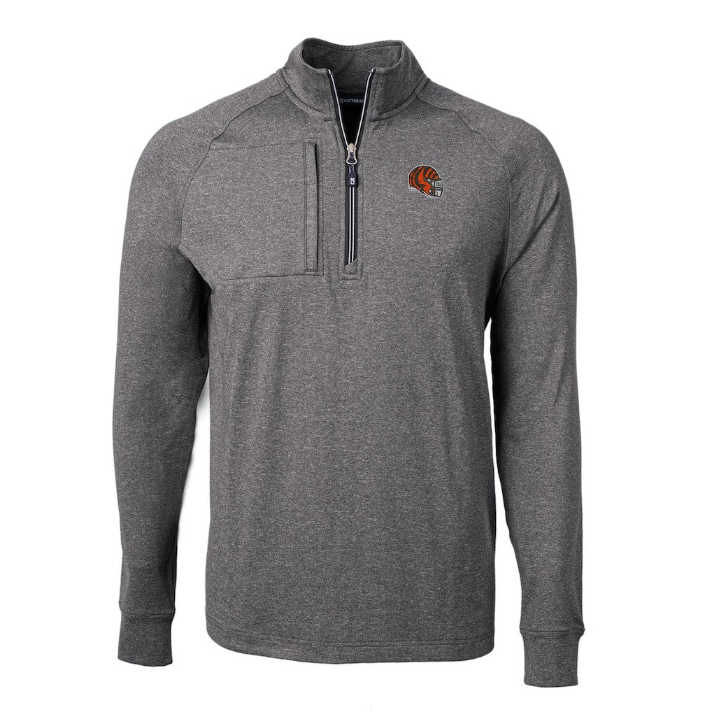 Cincinnati Bengals Cutter & Buck Big & Tall Adapt Eco Raglan Quarter-Zip Jacket - Heather Black Jackets