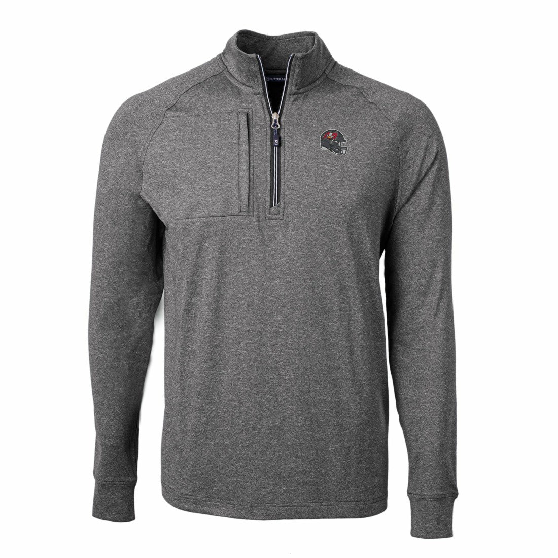 Tampa Bay Buccaneers Cutter & Buck Big & Tall Adapt Eco Raglan Quarter-Zip Jacket - Heather Black Jackets