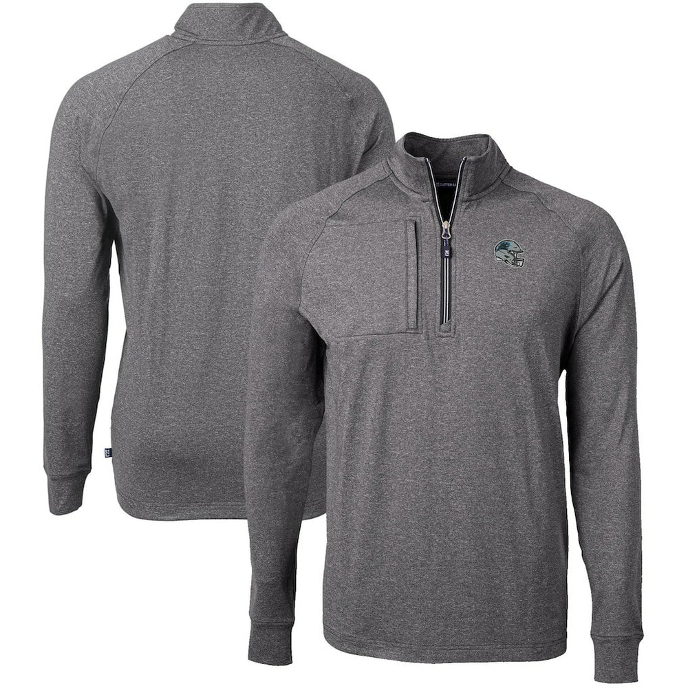 Carolina Panthers Cutter & Buck Big & Tall Adapt Eco Raglan Quarter-Zip Jacket - Heather Black Jackets