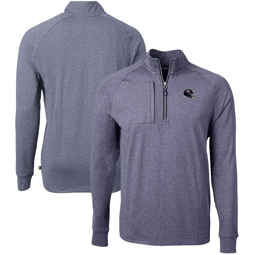 Chicago Bears Cutter & Buck Big & Tall Adapt Eco Raglan Quarter-Zip Jacket - Heather Navy Jackets
