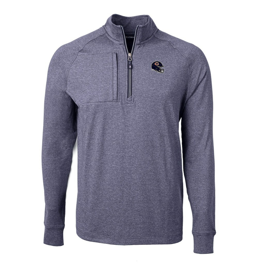 Chicago Bears Cutter & Buck Big & Tall Adapt Eco Raglan Quarter-Zip Jacket - Heather Navy Jackets