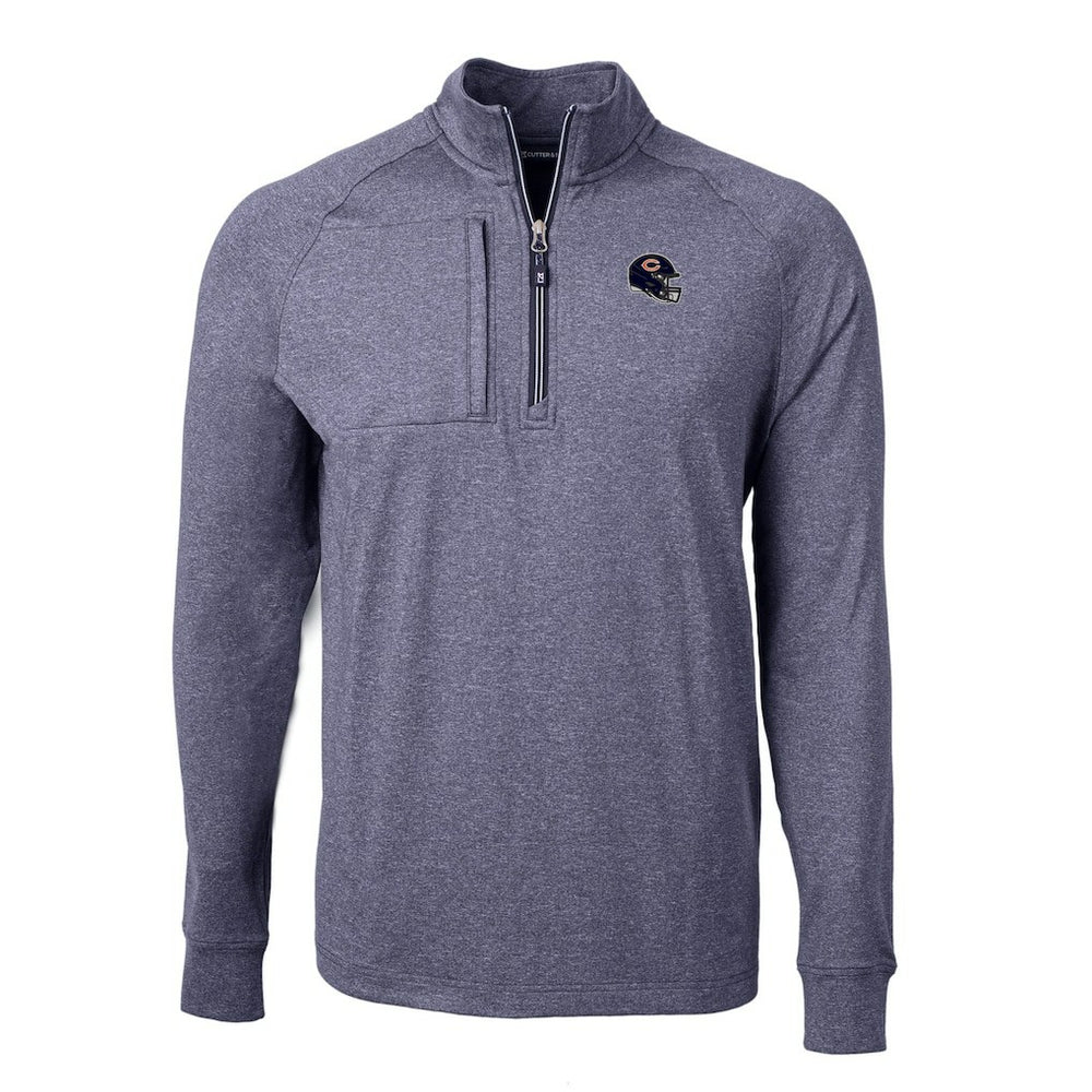 Chicago Bears Cutter & Buck Big & Tall Adapt Eco Raglan Quarter-Zip Jacket - Heather Navy Jackets