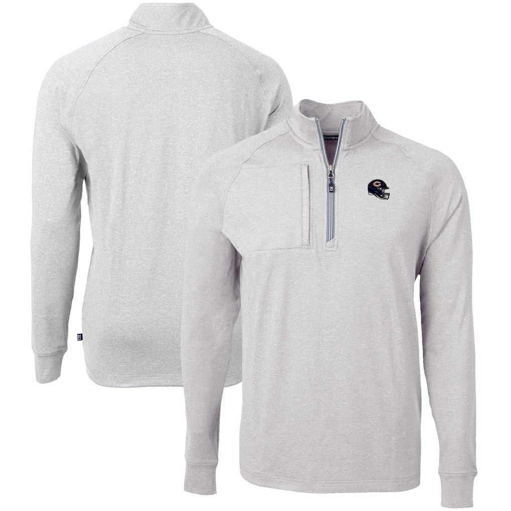 Chicago Bears Cutter & Buck Big & Tall Adapt Eco Raglan Quarter-Zip Jacket - Heather Gray Jackets