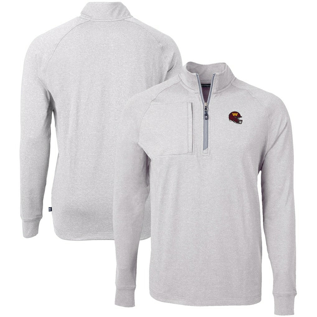 Washington Commanders Cutter & Buck Big & Tall Adapt Eco Raglan Quarter-Zip Jacket - Heather Gray Jackets