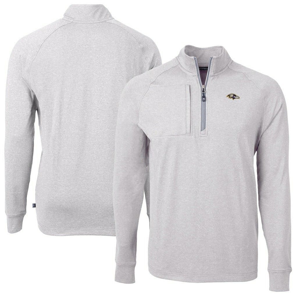 Baltimore Ravens Cutter & Buck Big & Tall Adapt Eco Raglan Quarter-Zip Jacket - Heather Gray Jackets