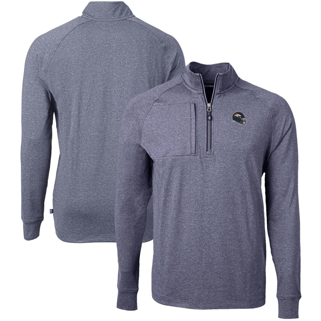 Denver Broncos Cutter & Buck Big & Tall Adapt Eco Raglan Quarter-Zip Jacket - Heather Navy Jackets