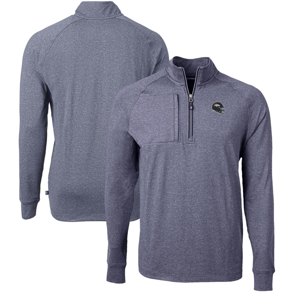 Denver Broncos Cutter & Buck Big & Tall Adapt Eco Raglan Quarter-Zip Jacket - Heather Navy Jackets
