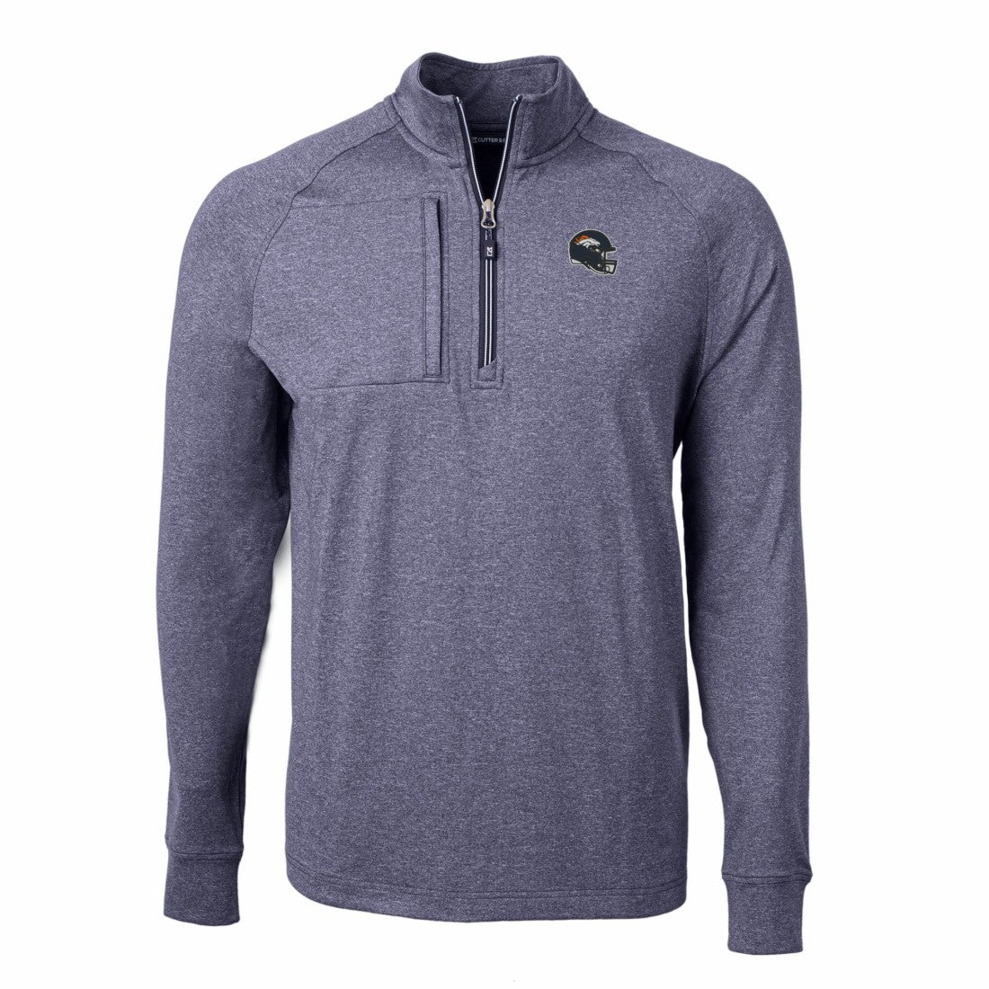 Denver Broncos Cutter & Buck Big & Tall Adapt Eco Raglan Quarter-Zip Jacket - Heather Navy Jackets