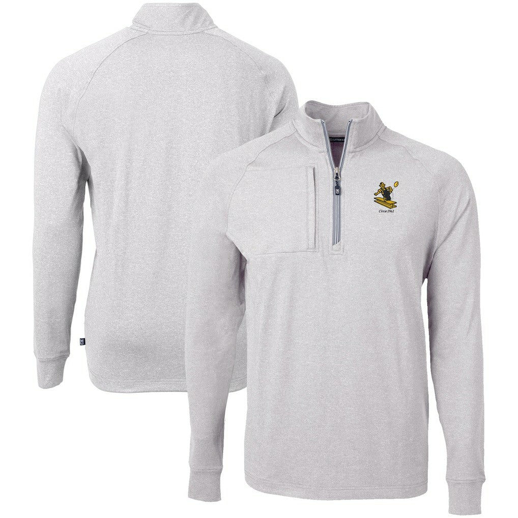 Pittsburgh Steelers Cutter & Buck Big & Tall Adapt Eco Raglan Quarter-Zip Jacket - Heather Gray Jackets