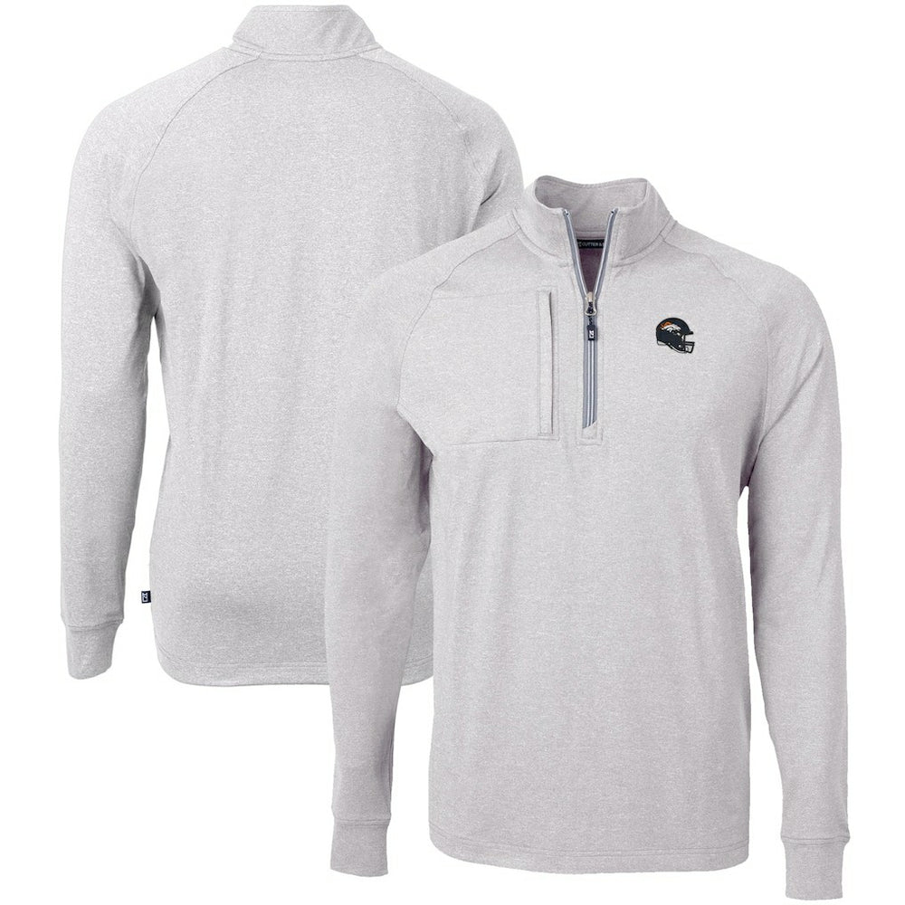 Denver Broncos Cutter & Buck Big & Tall Adapt Eco Raglan Quarter-Zip Jacket - Heather Gray Jackets