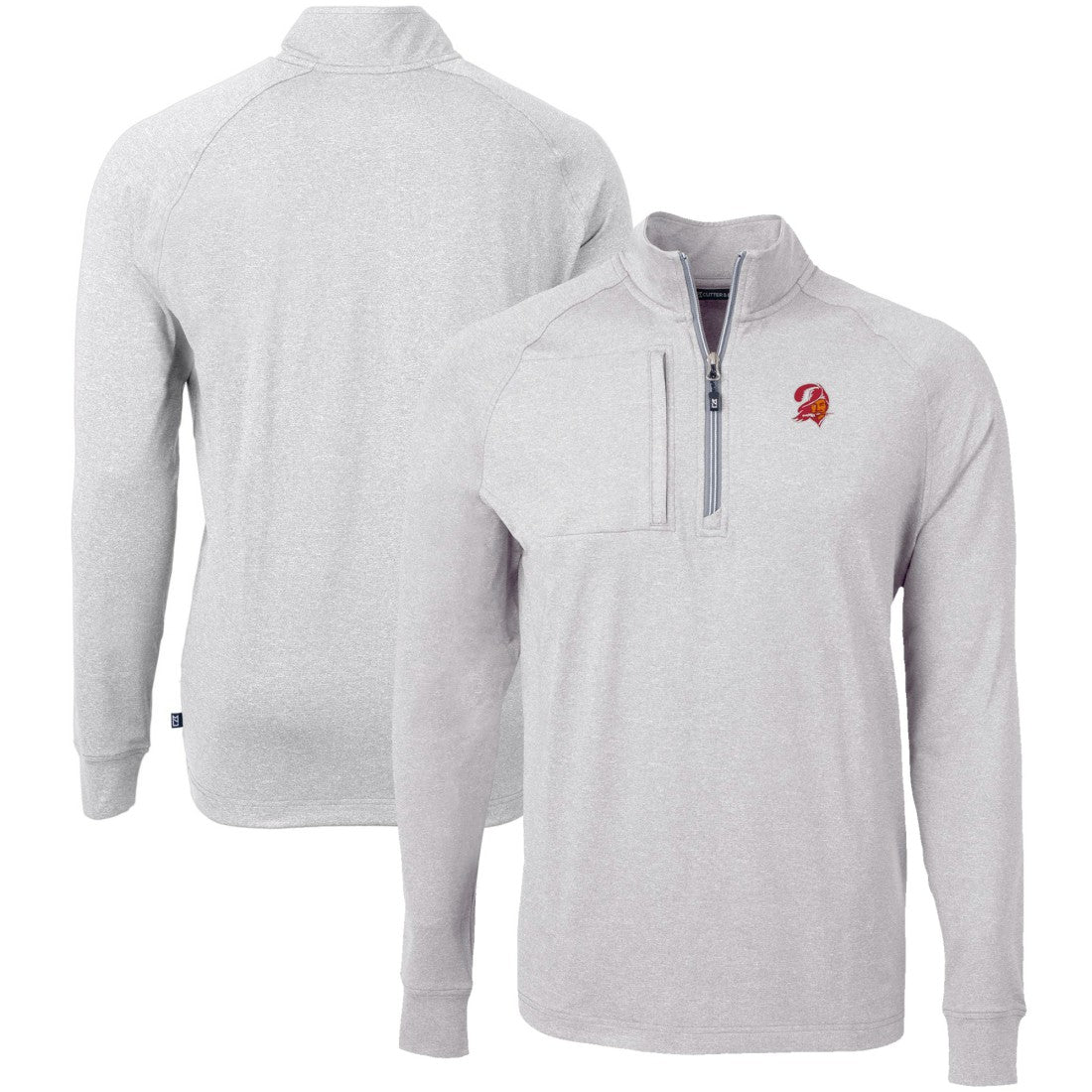 Tampa Bay Buccaneers Cutter & Buck Big & Tall Adapt Eco Raglan Quarter-Zip Jacket - Heather Gray Jackets