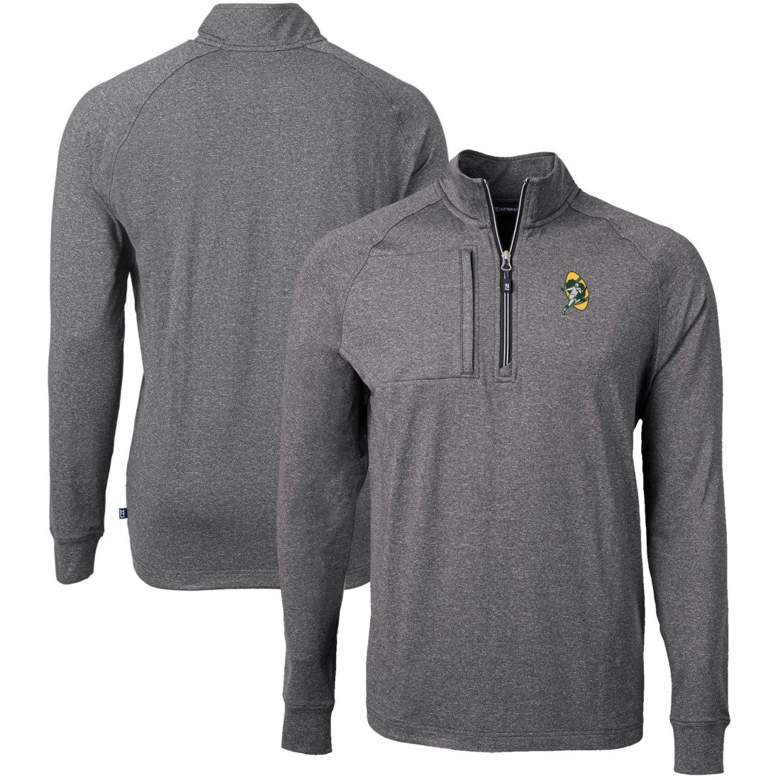 Green Bay Packers Cutter & Buck Big & Tall Adapt Eco Raglan Quarter-Zip Jacket - Heather Black Jackets