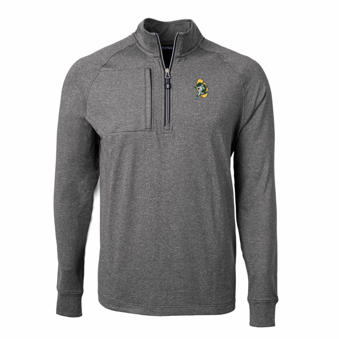 Green Bay Packers Cutter & Buck Big & Tall Adapt Eco Raglan Quarter-Zip Jacket - Heather Black Jackets