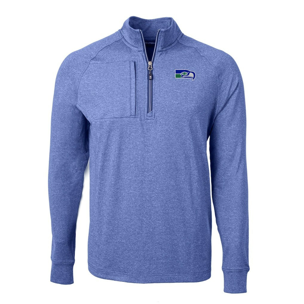 Seattle Seahawks Cutter & Buck Big & Tall Adapt Eco Raglan Quarter-Zip Jacket - Heather Royal Jackets