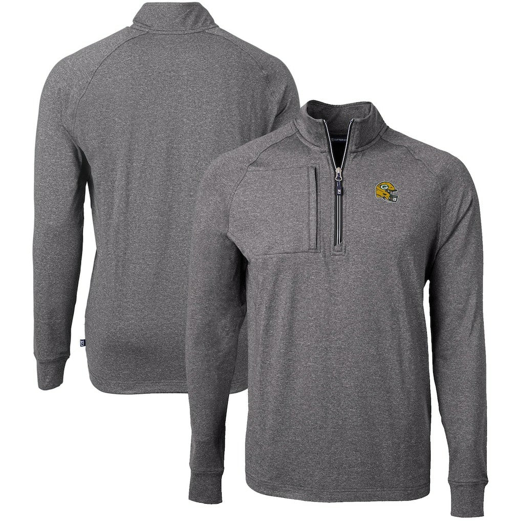 Green Bay Packers Cutter & Buck Big & Tall Adapt Eco Raglan Quarter-Zip Jacket - Heather Black Jackets