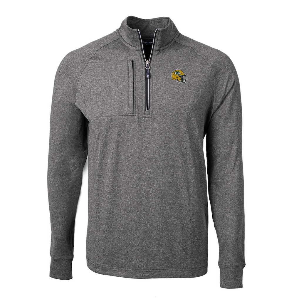 Green Bay Packers Cutter & Buck Big & Tall Adapt Eco Raglan Quarter-Zip Jacket - Heather Black Jackets