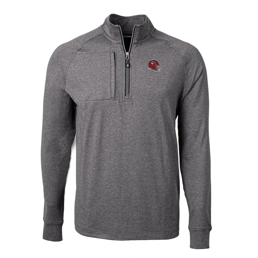 Kansas City Chiefs Cutter & Buck Big & Tall Adapt Eco Raglan Quarter-Zip Jacket - Heather Black Jackets