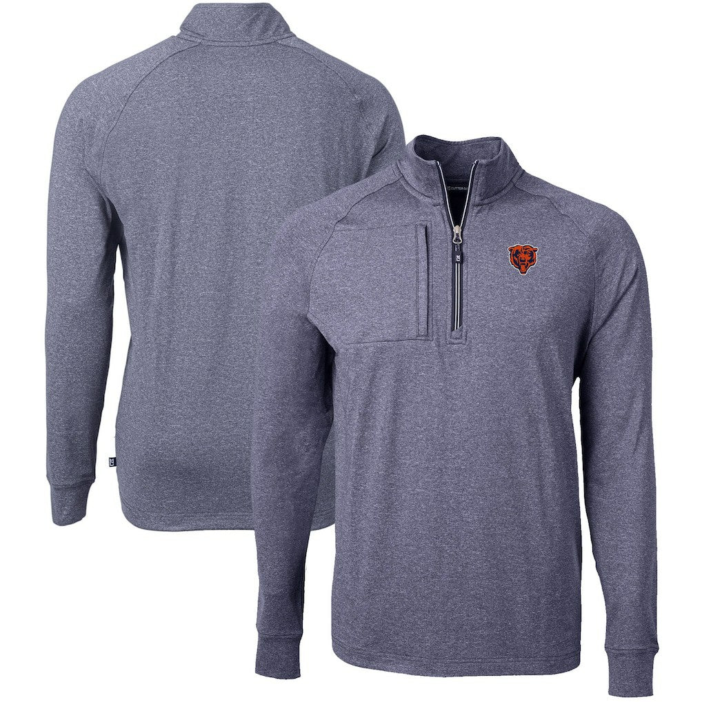 Chicago Bears Cutter & Buck Big & Tall Adapt Eco Raglan Quarter-Zip Jacket - Heather Navy Jackets