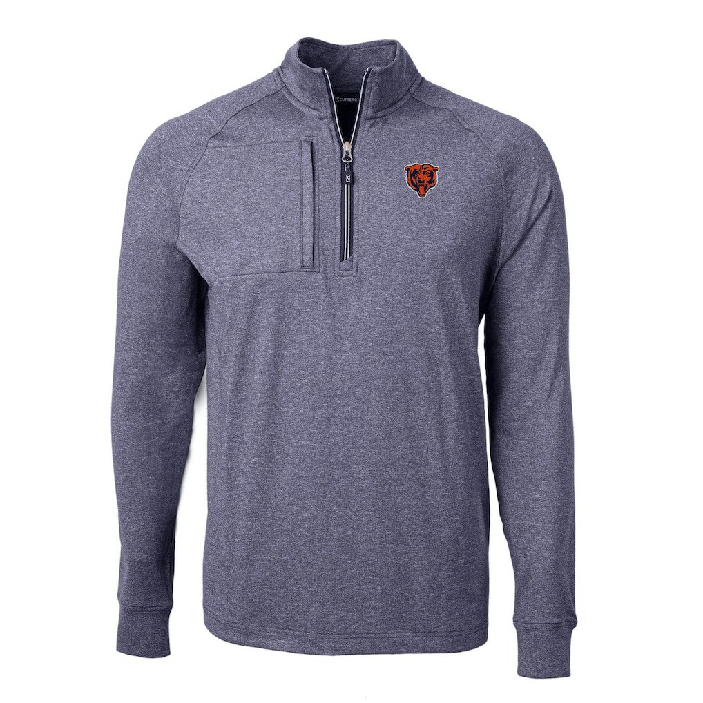 Chicago Bears Cutter & Buck Big & Tall Adapt Eco Raglan Quarter-Zip Jacket - Heather Navy Jackets