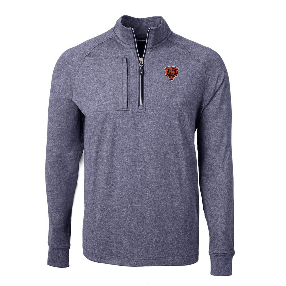 Chicago Bears Cutter & Buck Big & Tall Adapt Eco Raglan Quarter-Zip Jacket - Heather Navy Jackets